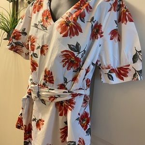 White Lane Bryant short sleeves Peplum Blouse with Burnt orange flowers!!!